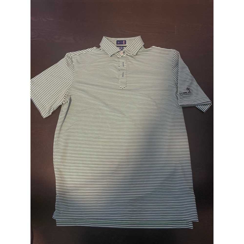 Stitch Golf Polo M/L Green Striped Excellent Kalispel Golf & Country Club Logo